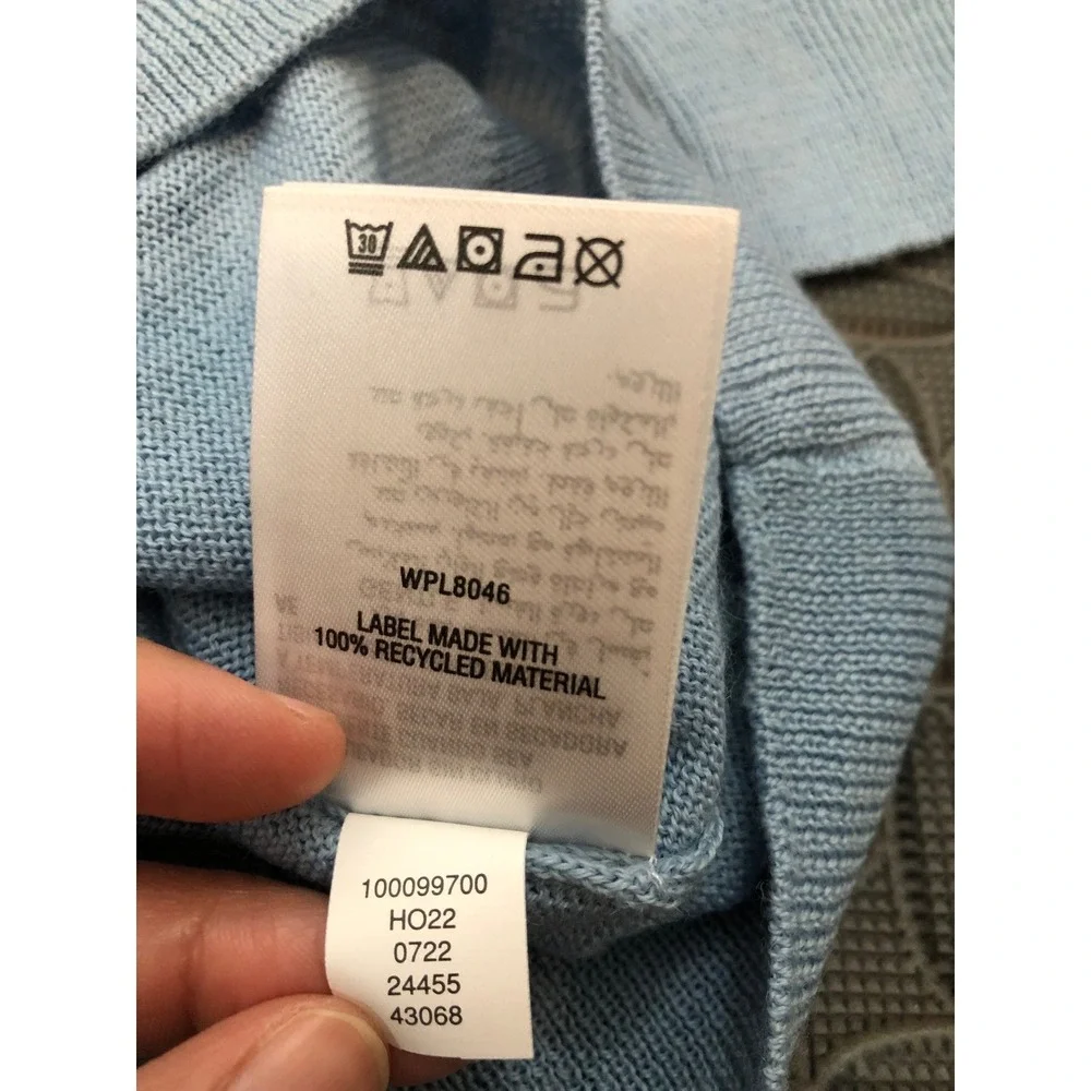 Club Room Sweater Mens Large Blue Merino Wool Blend V-Neck Pullover 100099700MN